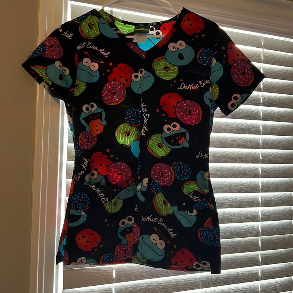 Cookie Monster Soft Stretch Scrub Top
